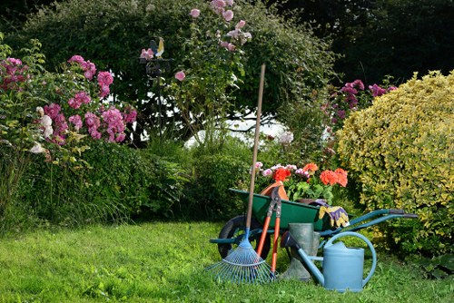 Gardening team applying health and safety precautions